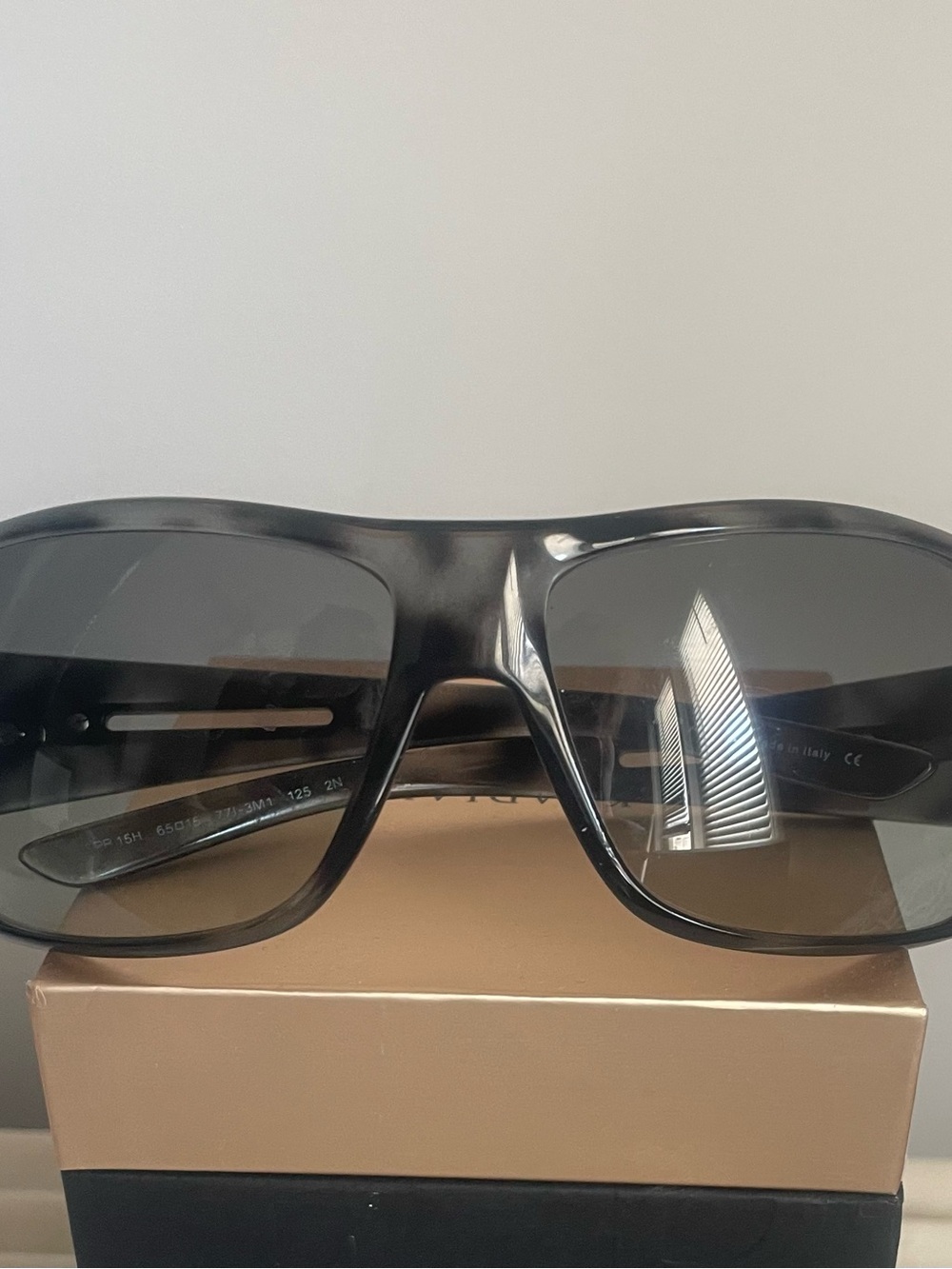 Prada SPR 15H Oversized Sunglasses Subtle Gray Tortoise with Case